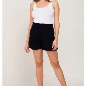 Pink Blush Maternity Black Soft Linen Frayed Drawstring Shorts
